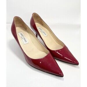 Jimmy Choo Aza Wine Red Patent Leather Kitten Heels Pumps Sz EU 36.5 6.5